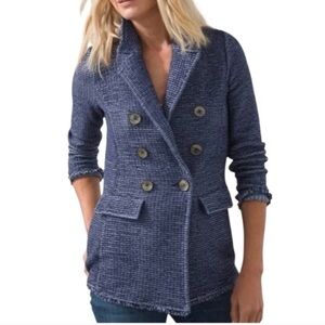 Chico's Double Breasted Tweed Textured Knit Blue Blazer Jacket Size 1 US M